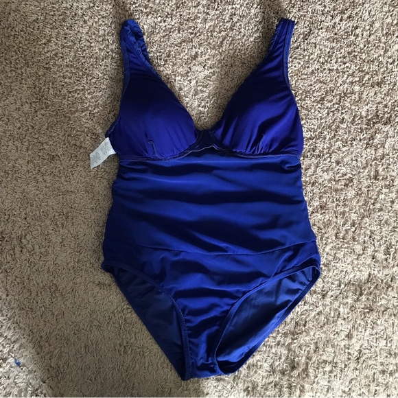 Jantzen Royal Blue 1-pc Bathing Swimsuit Body Slimming tummy control Size 12 - Picture 10 of 16